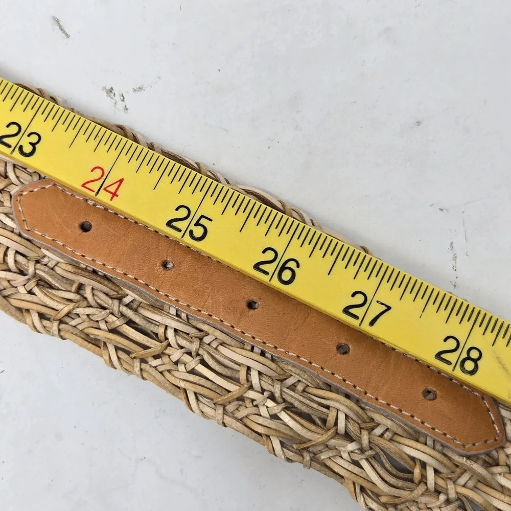 Streets Ahead Woven Straw Belt Ammonite Fossil Buckle Leather Tan Boho Large USA